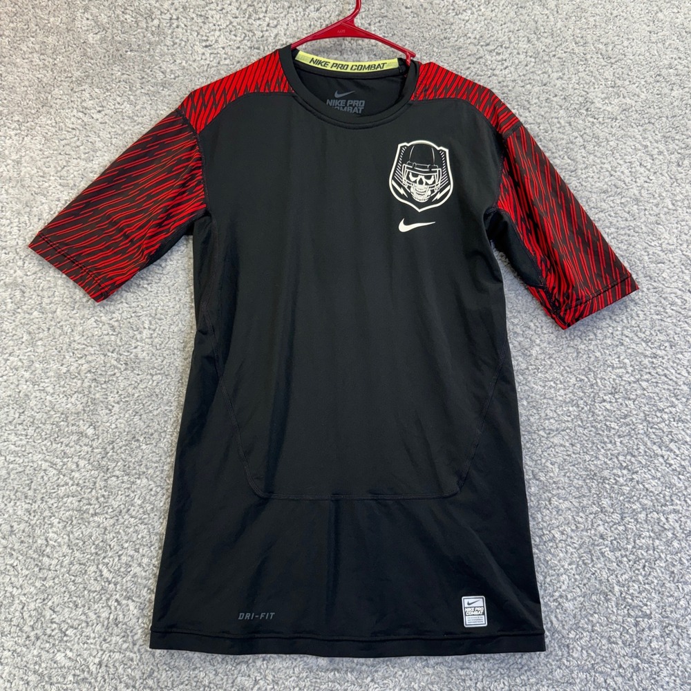 Nike Pro Combat Dri-Fit Compression Shirt Men's XL Black Red Football Skull Tee